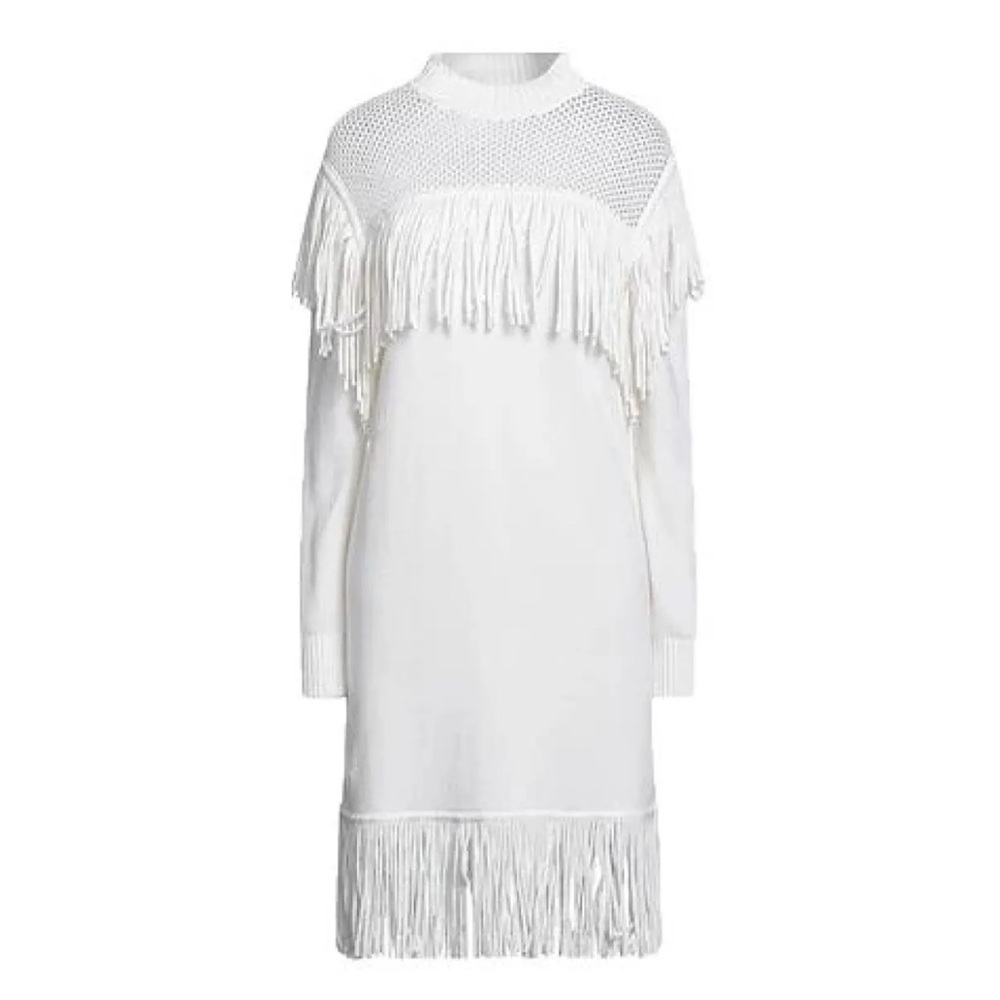 Pinko Ivory Fringe Sweater Dress